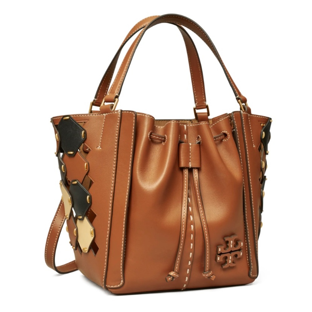 TORY BURCH McGraw Die Cut Dragonfly Drawstring Leather Satchel